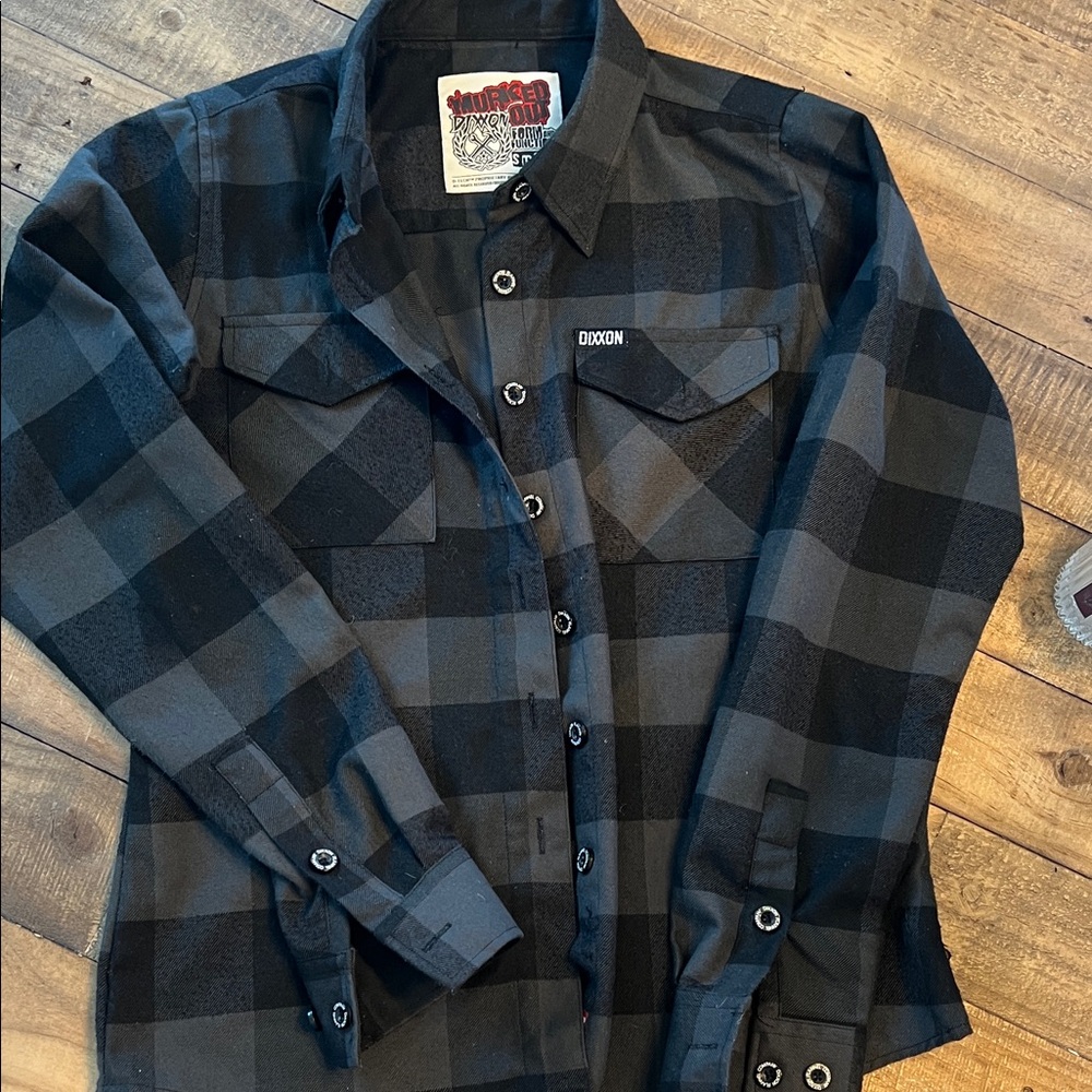 DIXXON Black and Gray Plaid Button Down Shirt